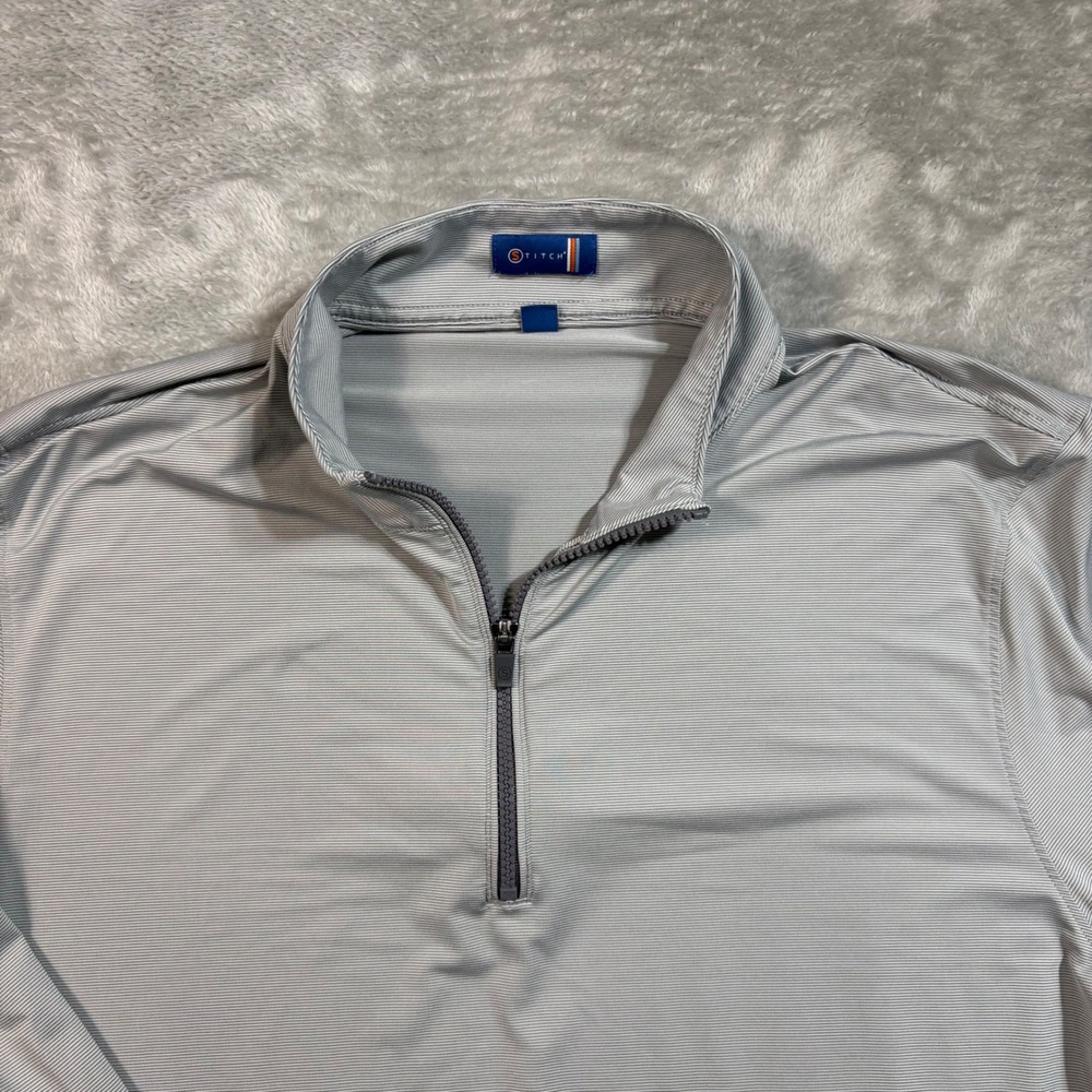 Stitch Golf 1/4 Zip Pullover Mens Large Gray Microstripe Performance